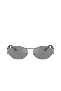 Versace - ICONIC Oval Metal Gunmetal Sunglasses with Silver Mirror Lens