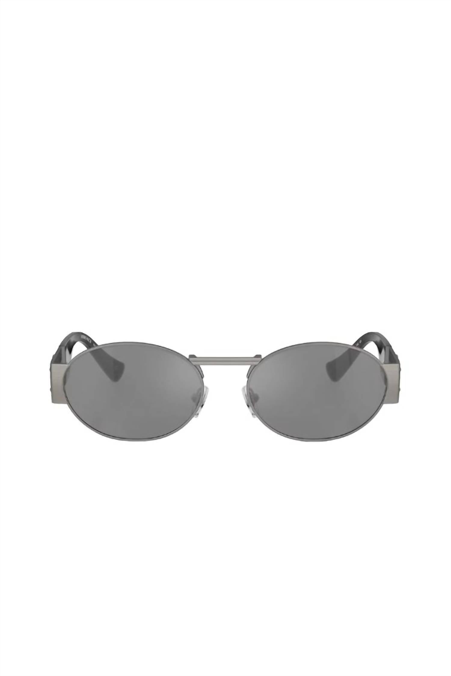 Versace - ICONIC Oval Metal Gunmetal Sunglasses with Silver Mirror Lens