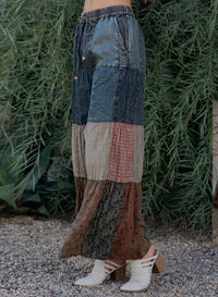Young Threads - Women's Vintage Tiered Denim Patchwork Pants