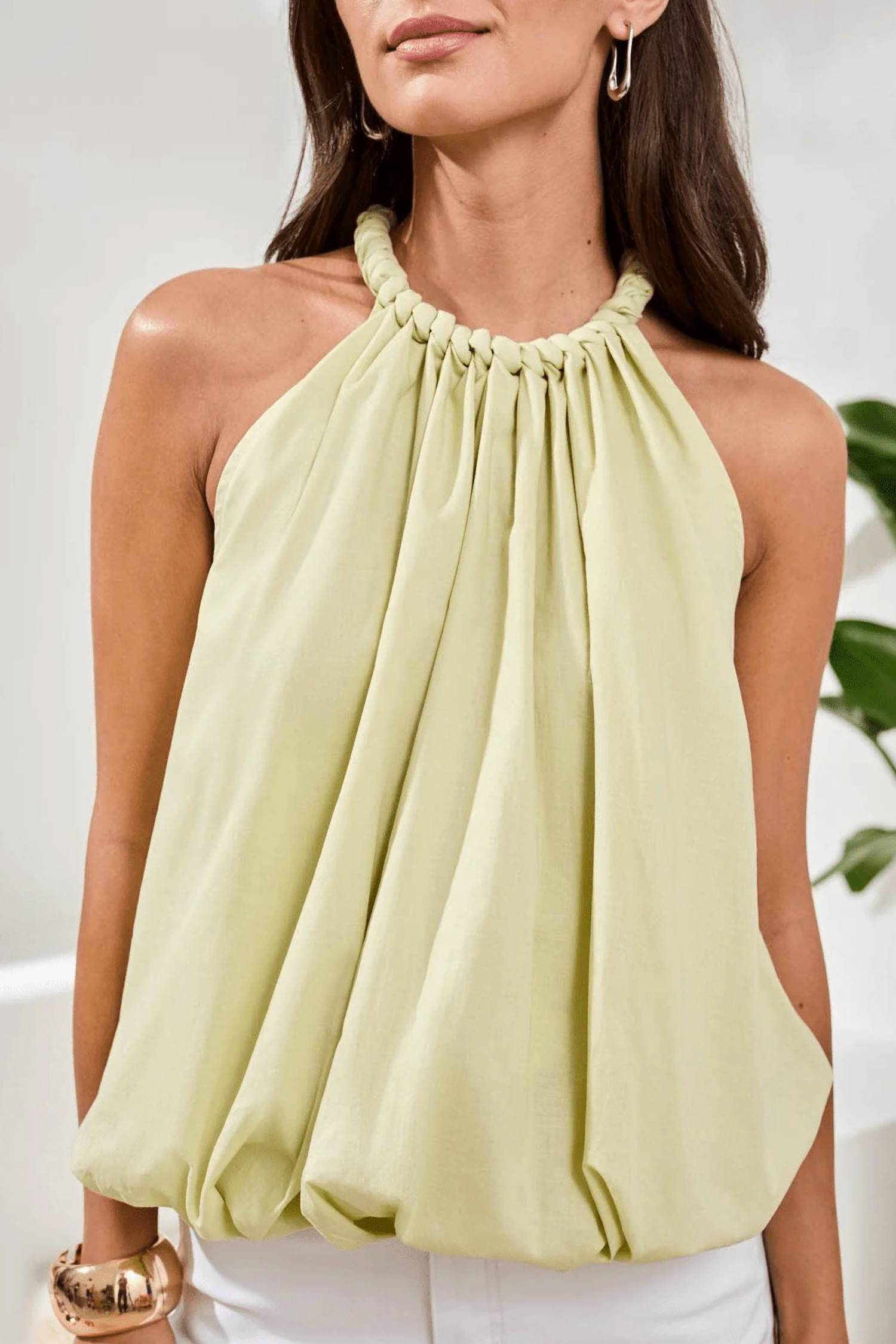 Tribal - Bubble Hem Braided Neckline Blouse