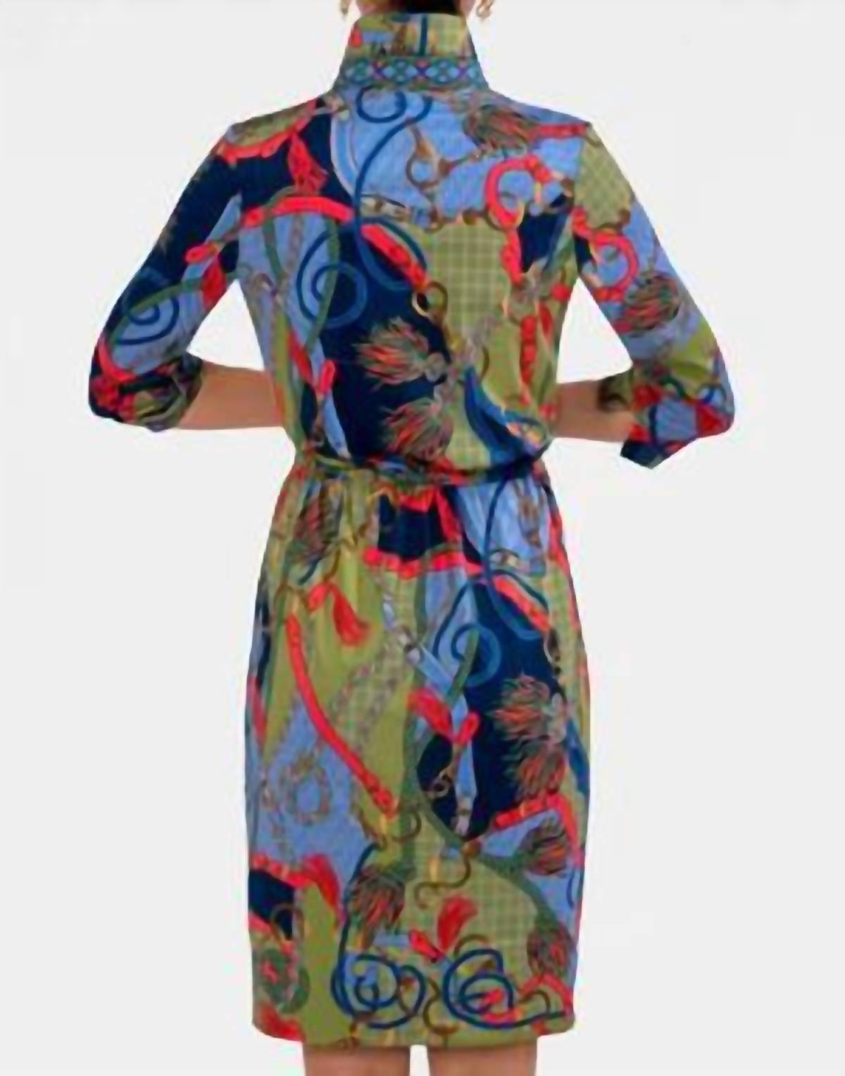 GRETCHEN SCOTT Twist & Shout Ditto Print Dress in olive navy periwinkle orange - women's dress - alternate view