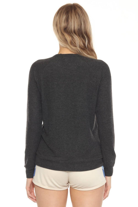 Pj Salvage - Women's Heather Slate Feline Cozy Flannels Lounge Top