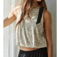 By Together - Sequin Sleeveless Crop Top With Bow