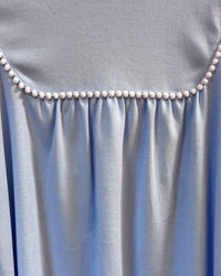 bella bliss Girls' Pom Pom Blouse in sky blue white - kids' blouse - detail view