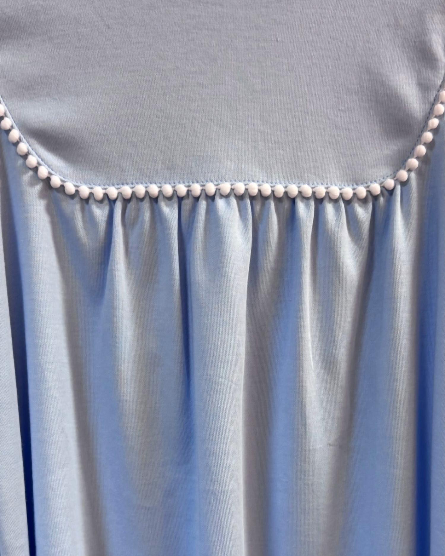 bella bliss Girls' Pom Pom Blouse in sky blue white - kids' blouse - detail view