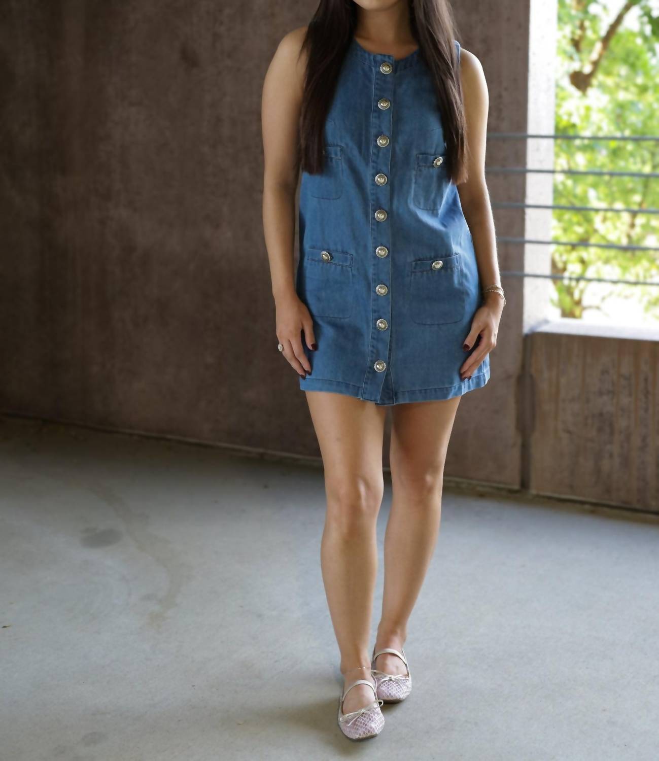 Karlie - Denim Pocket Button Dress