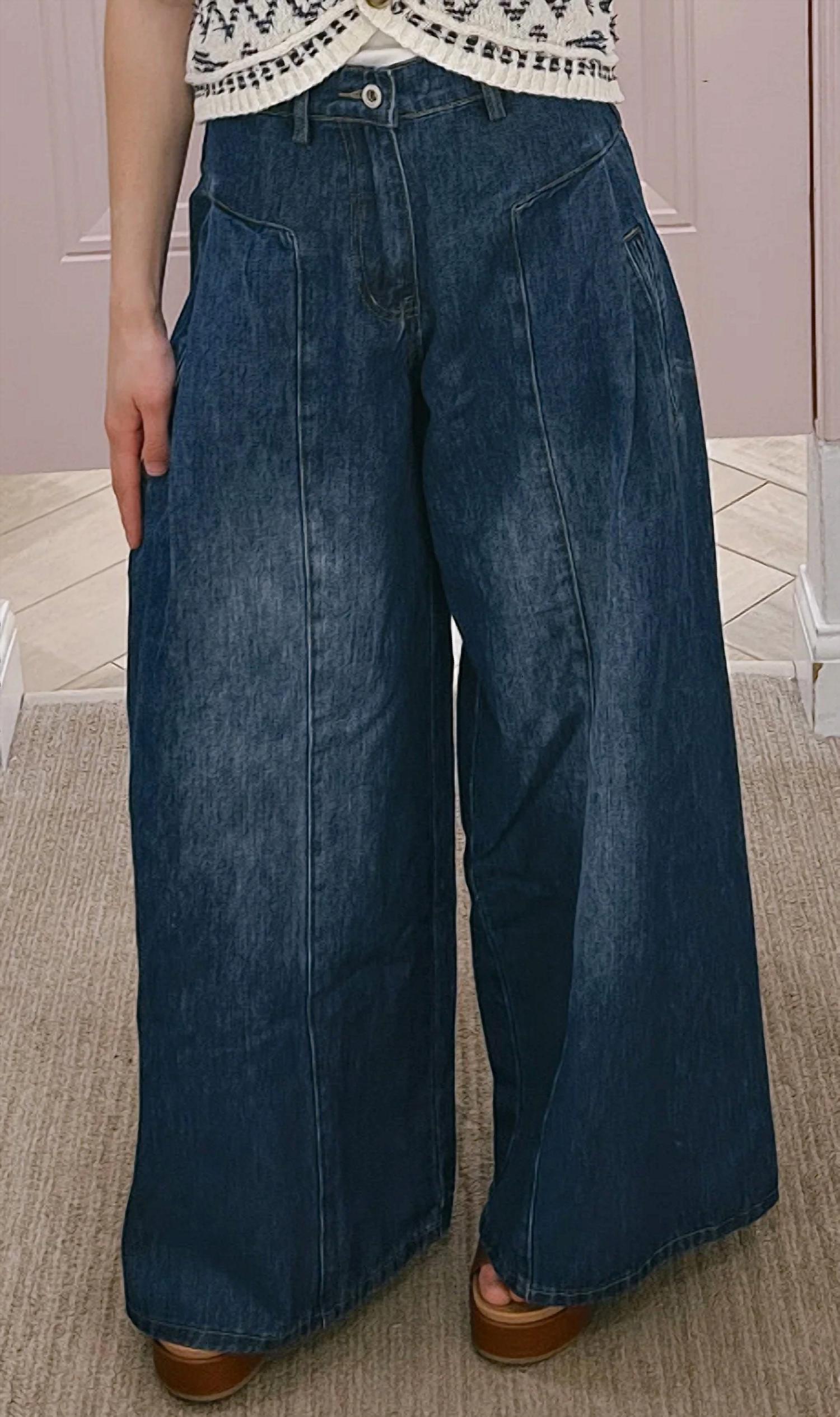 Davi & Dani - Front Slit Wide Leg Jeans