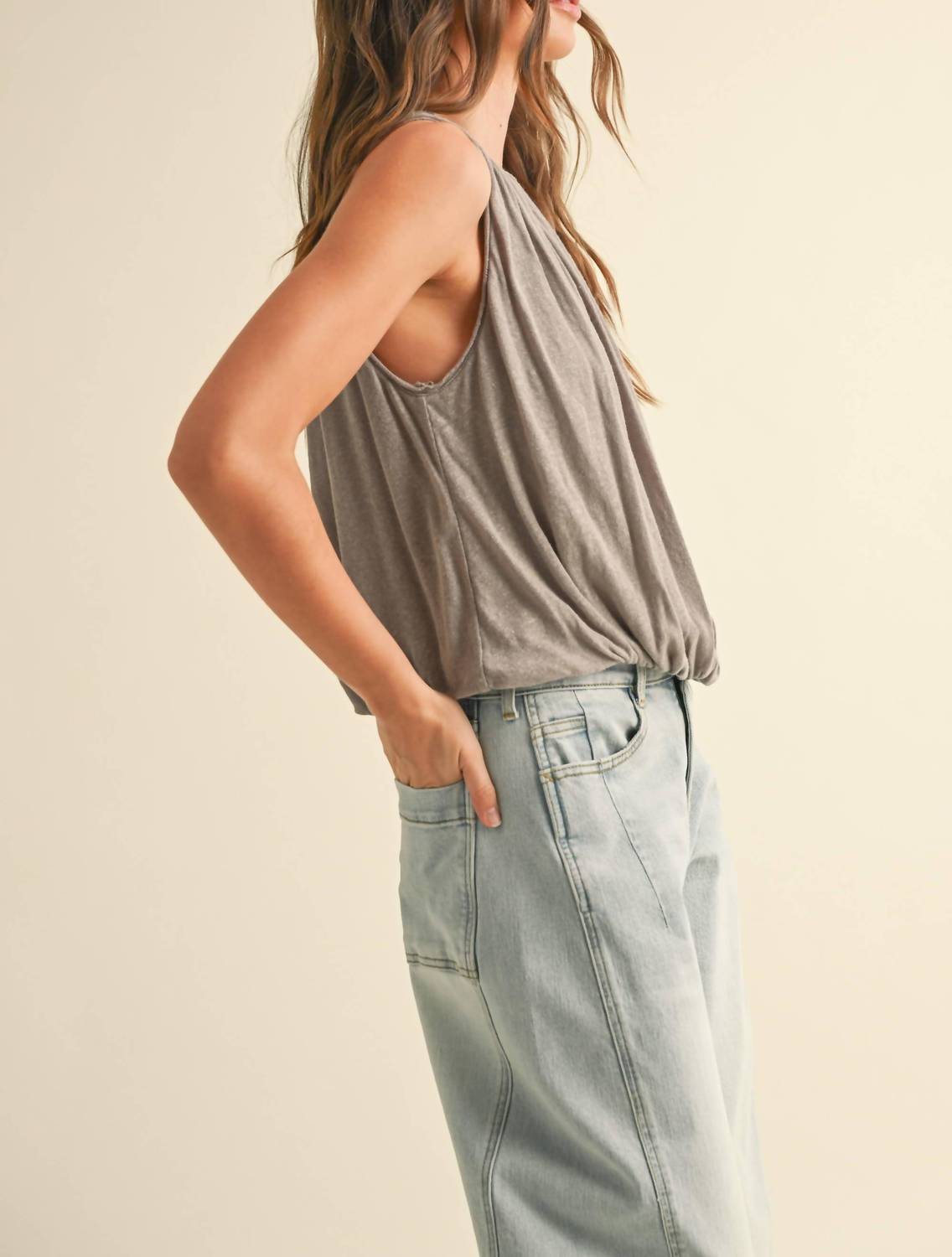 Miou Muse - Linen Knitted Bubble Bottom Top