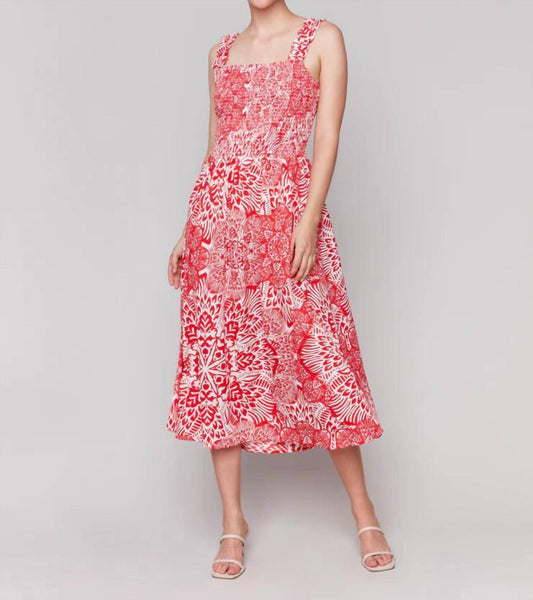 Charlie B - Printed Sleeveless Midi Dress With Shirring Detail
