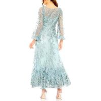 Mac Duggal - V-neck Embroidered A-line Tea Length Dress