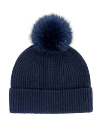 Mitchie'S Matchings - Unisex - Knitted Cashmere Beanie With Fox Pom Pom