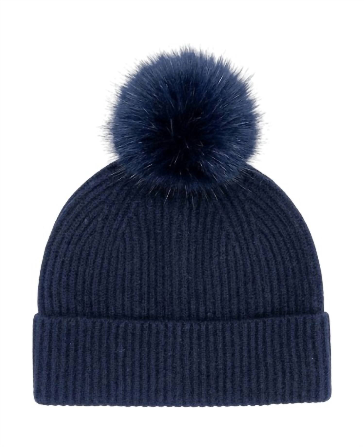 Mitchie'S Matchings - Unisex - Knitted Cashmere Beanie With Fox Pom Pom