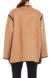 Fifteen Twenty Nico Contrast Stitchwork Jacket in camel - women's jacket - detail view
