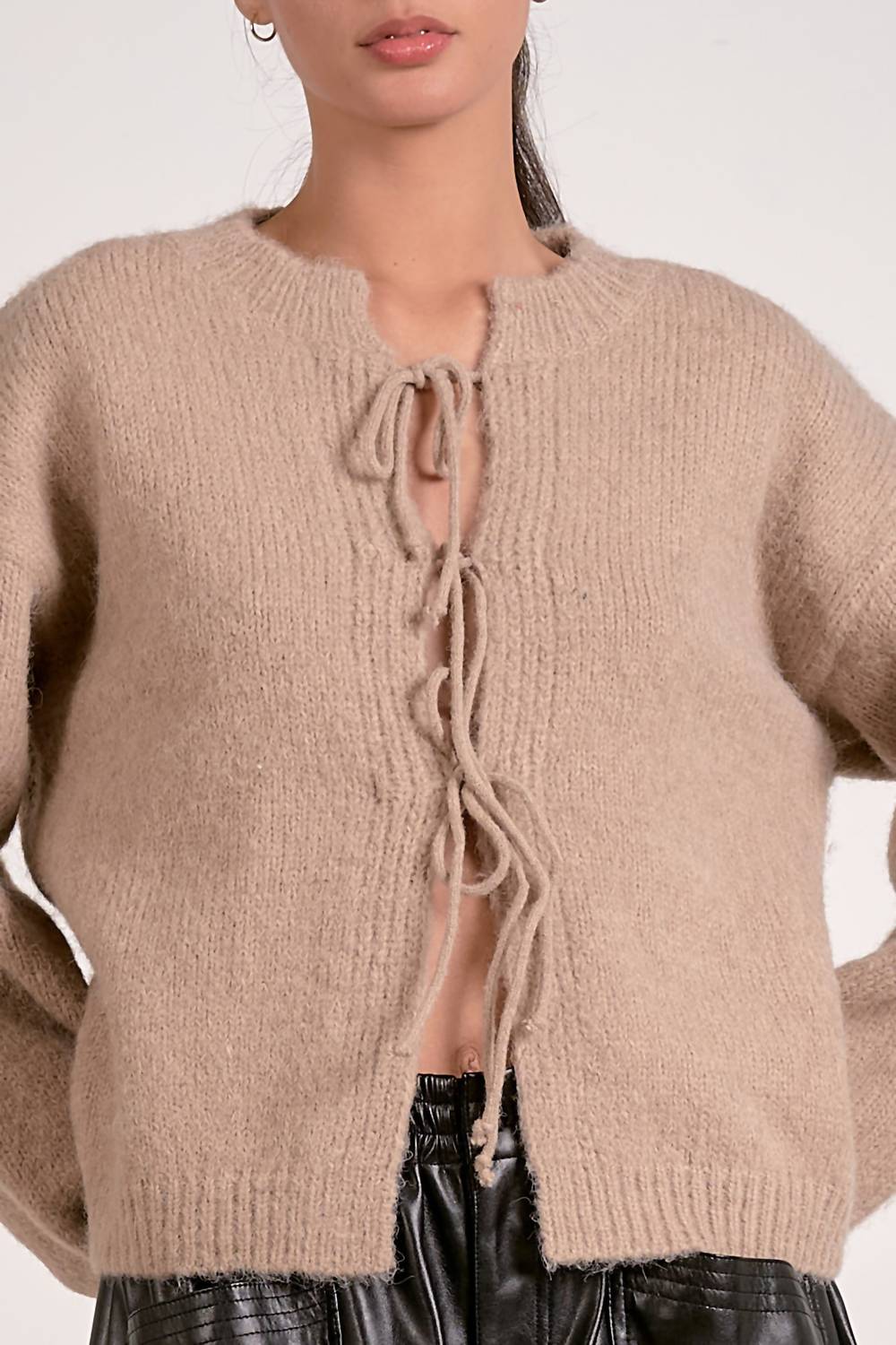 Elan - Soft Knit Tie-Front Cardigan