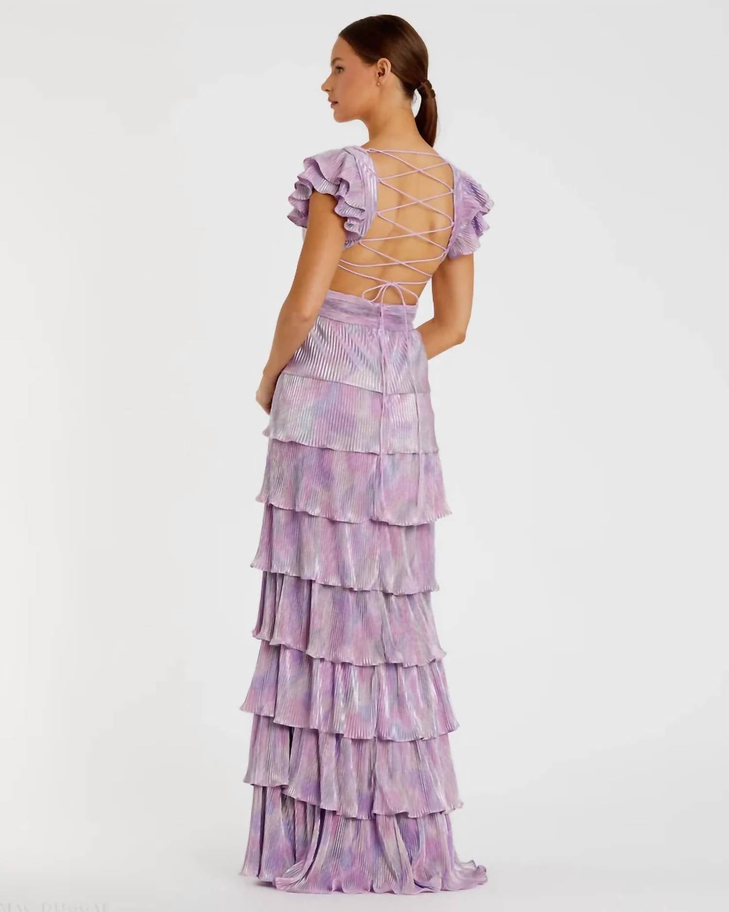 Mac Duggal - Ruffled Cap Sleeve Gown