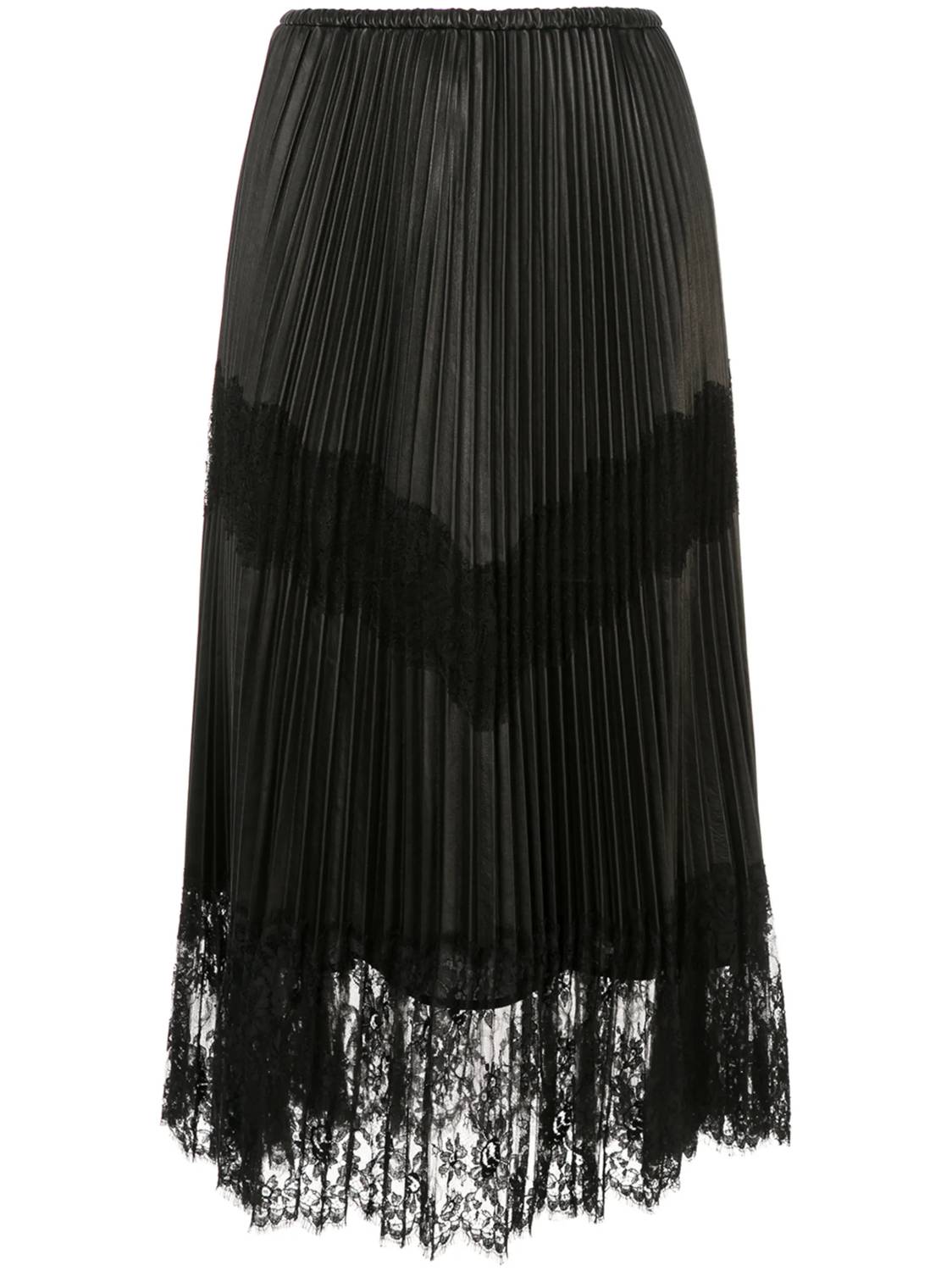 Valentino - Pleated Lace Trim Midi Skirt