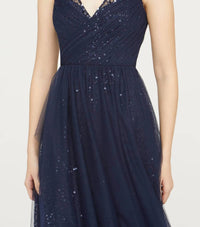 THEIA Kiana Beaded V Neck Gown in navy - women's dress - view 4