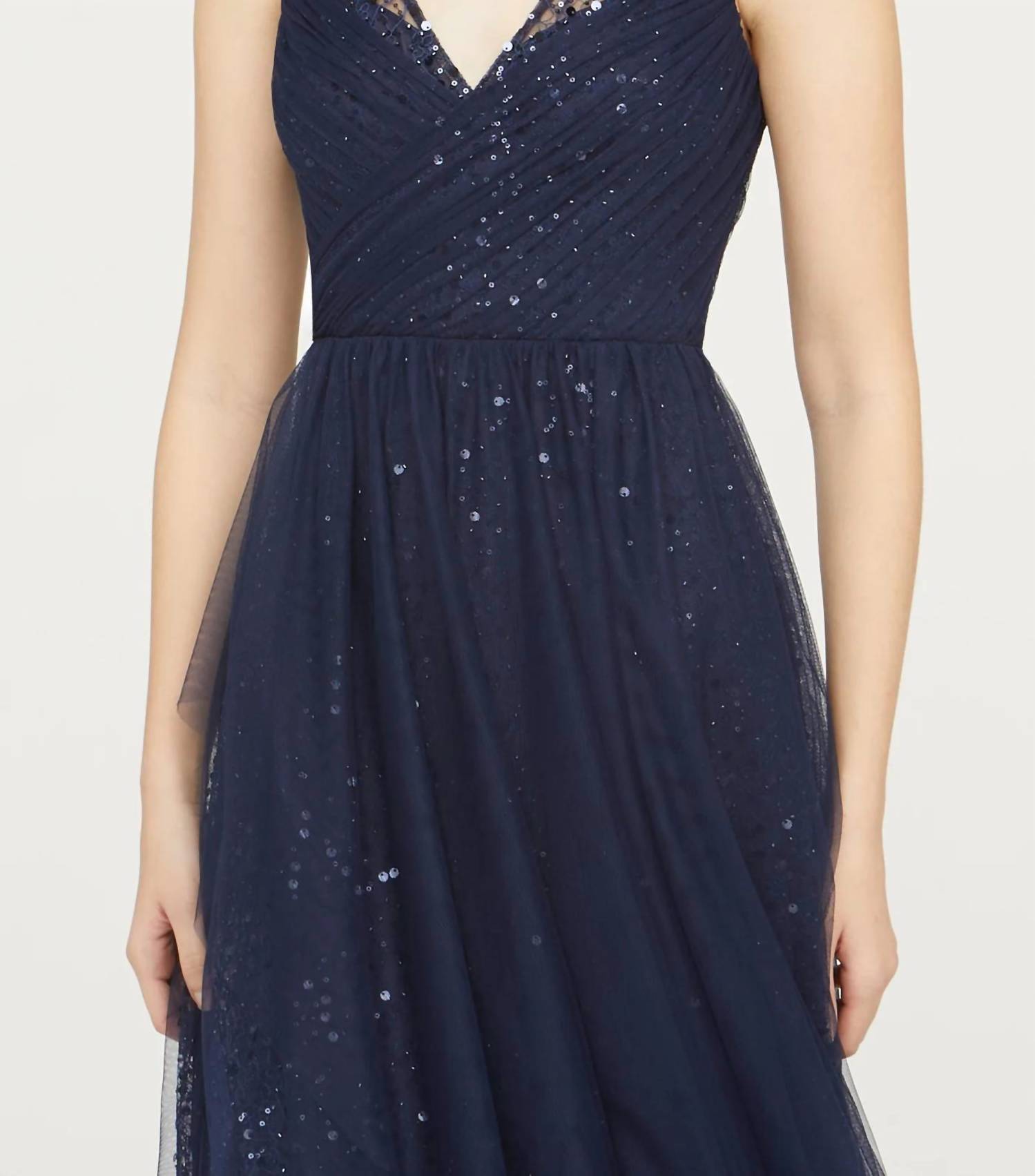 THEIA Kiana Beaded V Neck Gown in navy - women's dress - view 4