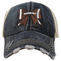 Katydid - Women's Football Bow Coquette Patch Distressed Trucker Hat