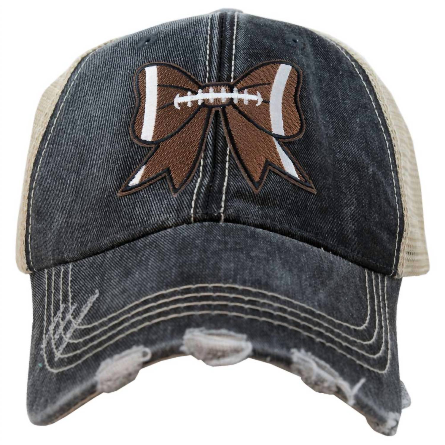 Katydid - Women's Football Bow Coquette Patch Distressed Trucker Hat