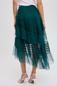 Bluivy - Hi-lo Frilled Tulle Midi Skirt