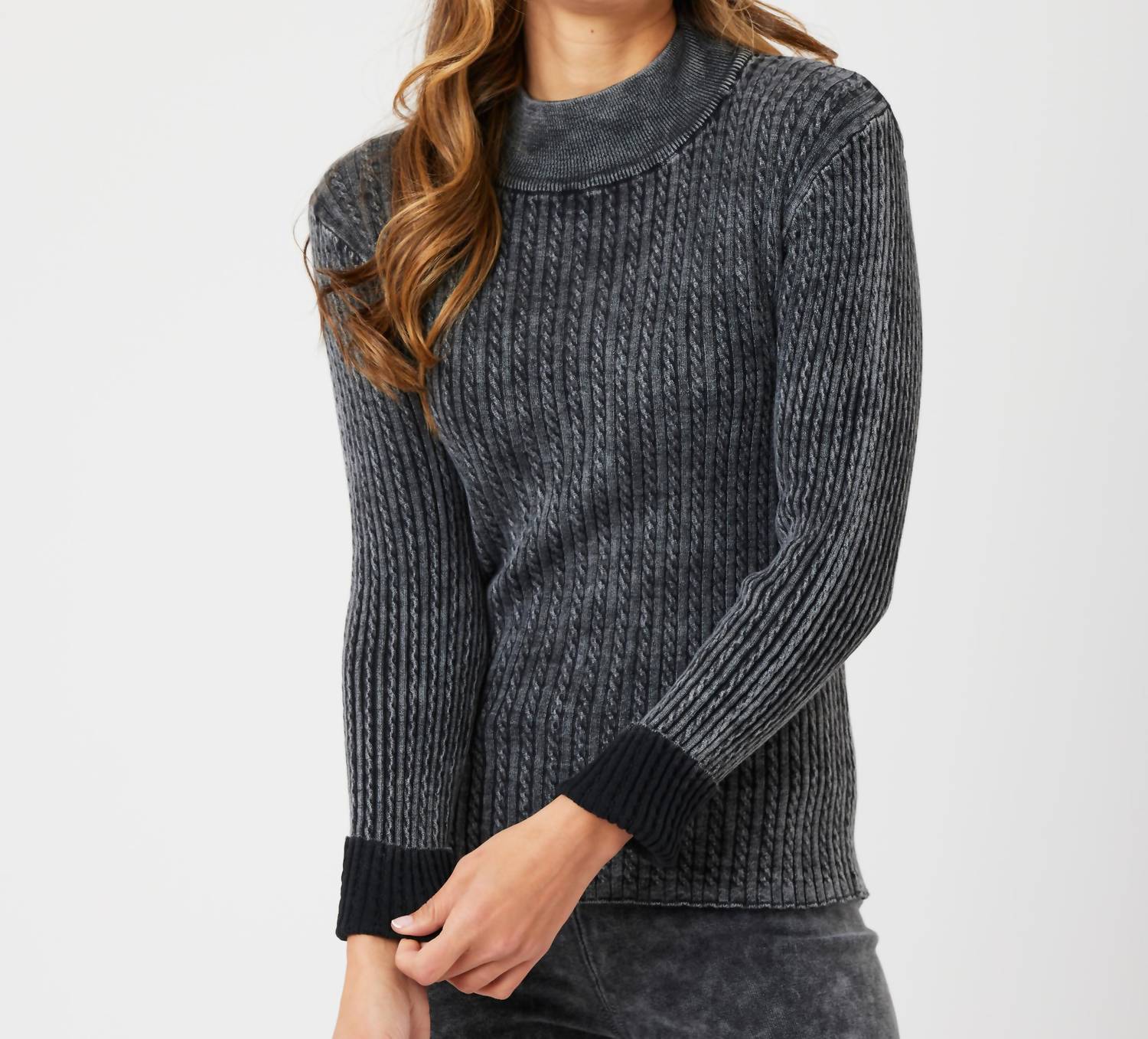 Angel Apparel - Cable Mock Neck Sweater