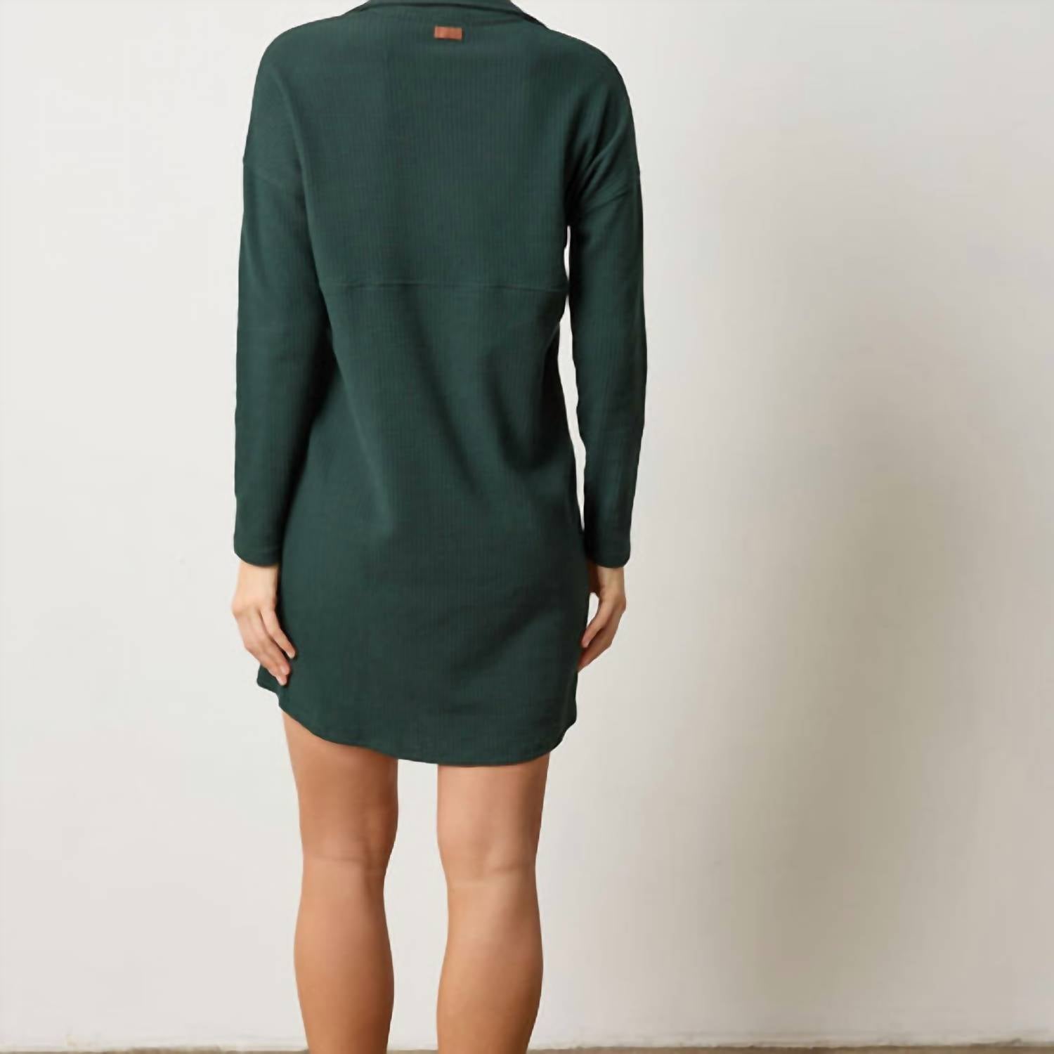 Lilla P Split Neck Collared Dress in spruce - women's dress - detail view