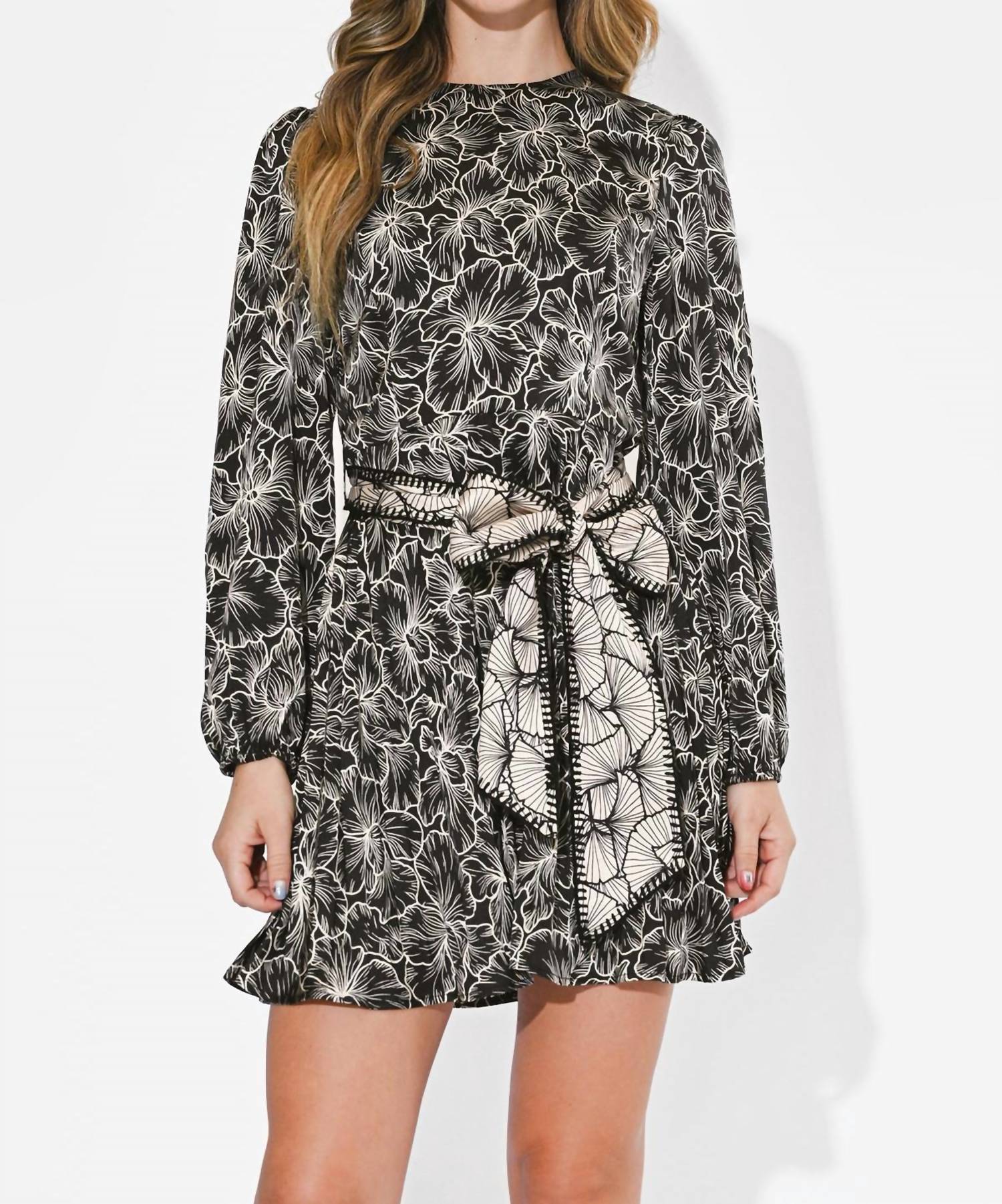 adelyn rae Sasha Pleated Mini Dress in black cream - women's dress