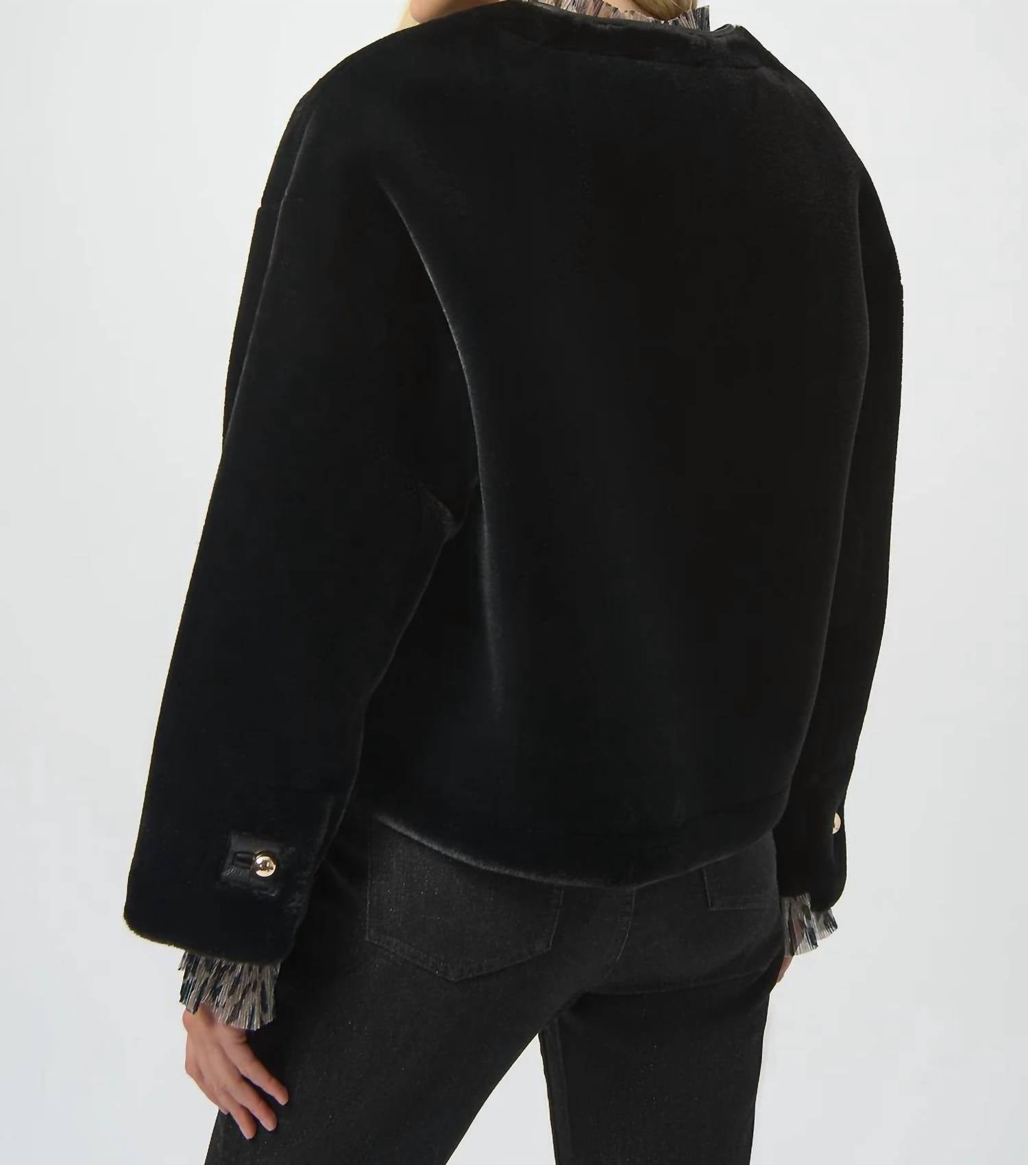 Joseph Ribkoff - Faux Fur Crew Neck Boxy Jacket