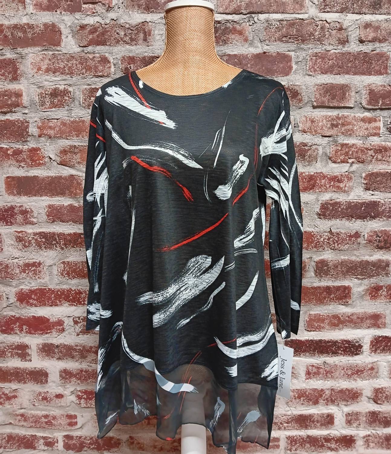 Jess & Jane - Abstract Colored Chiffon Hem Top