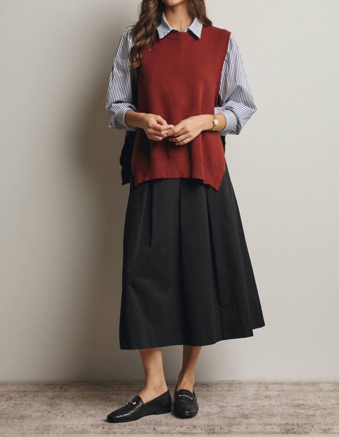 Forte - Pleated A-Line Midi Skirt
