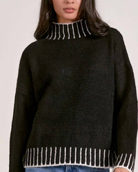 ELAN Whipstitch Edge Solid Sweater in black - women's sweater - detail view