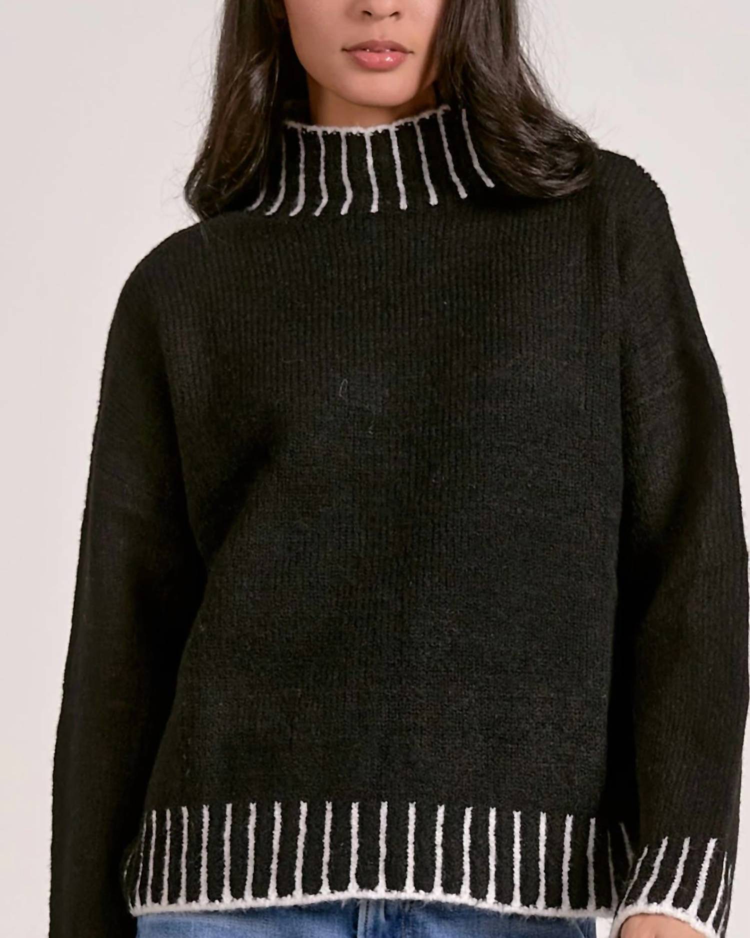 ELAN Whipstitch Edge Solid Sweater in black - women's sweater - detail view
