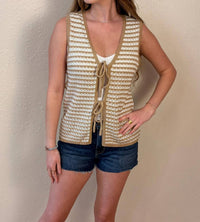 Staccato - Emmie Neutral Stripe Tie Front Knit Vest