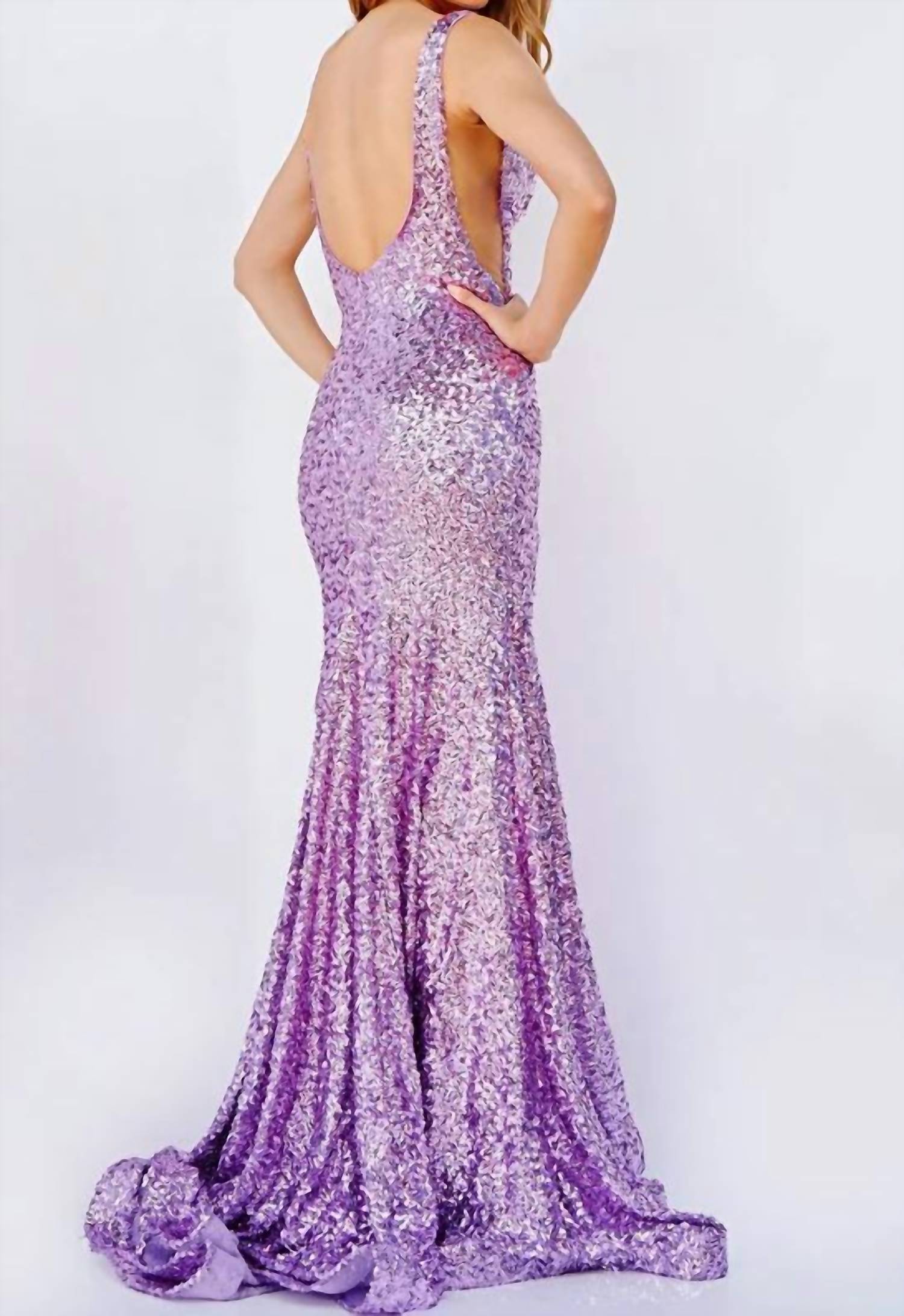 Jovani - Sequined Illusion Side Prom Gown
