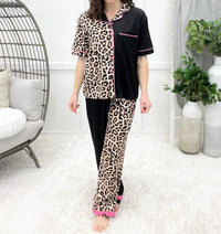 Jess Lea Double Take Leopard Ruffle Pajama Set in multi - women's sleepwear