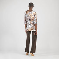 Clara Sun Woo Butter Knit Pull Tie Cuff Tunic Top in cheetah stripe - women's shirt - alternate view