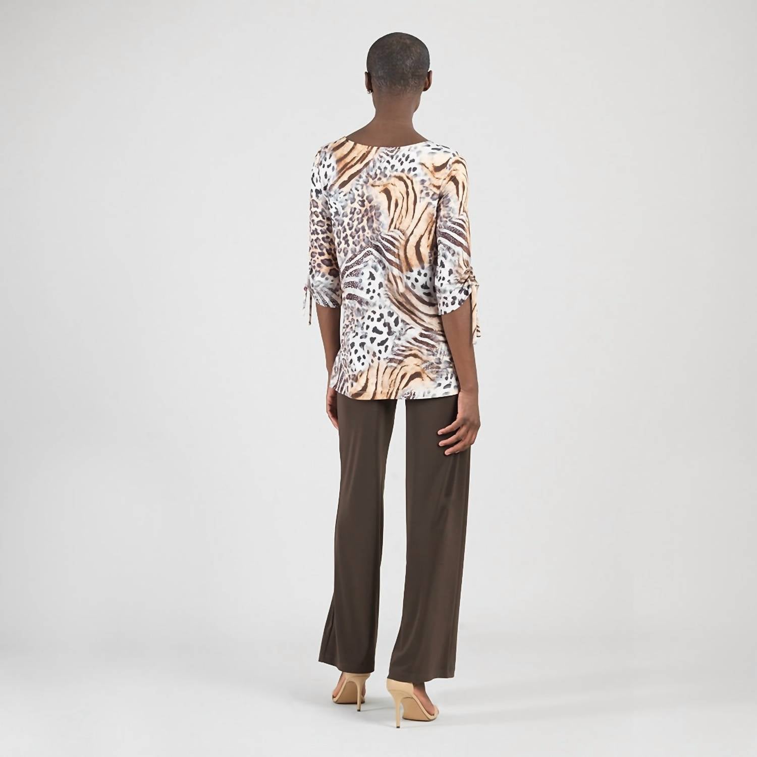 Clara Sun Woo Butter Knit Pull Tie Cuff Tunic Top in cheetah stripe - women's shirt - alternate view