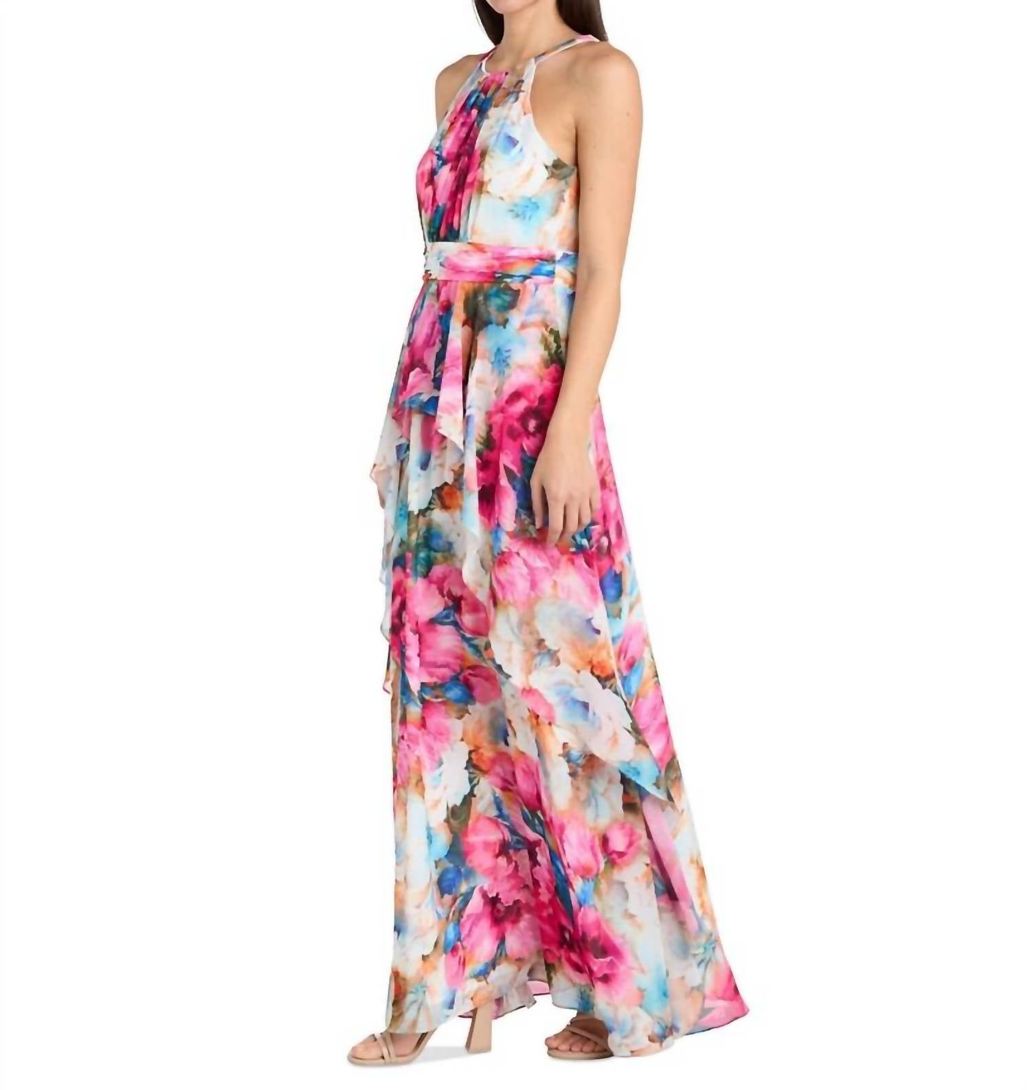 R&M Richards - Floral High Neck Special Occasion Dress
