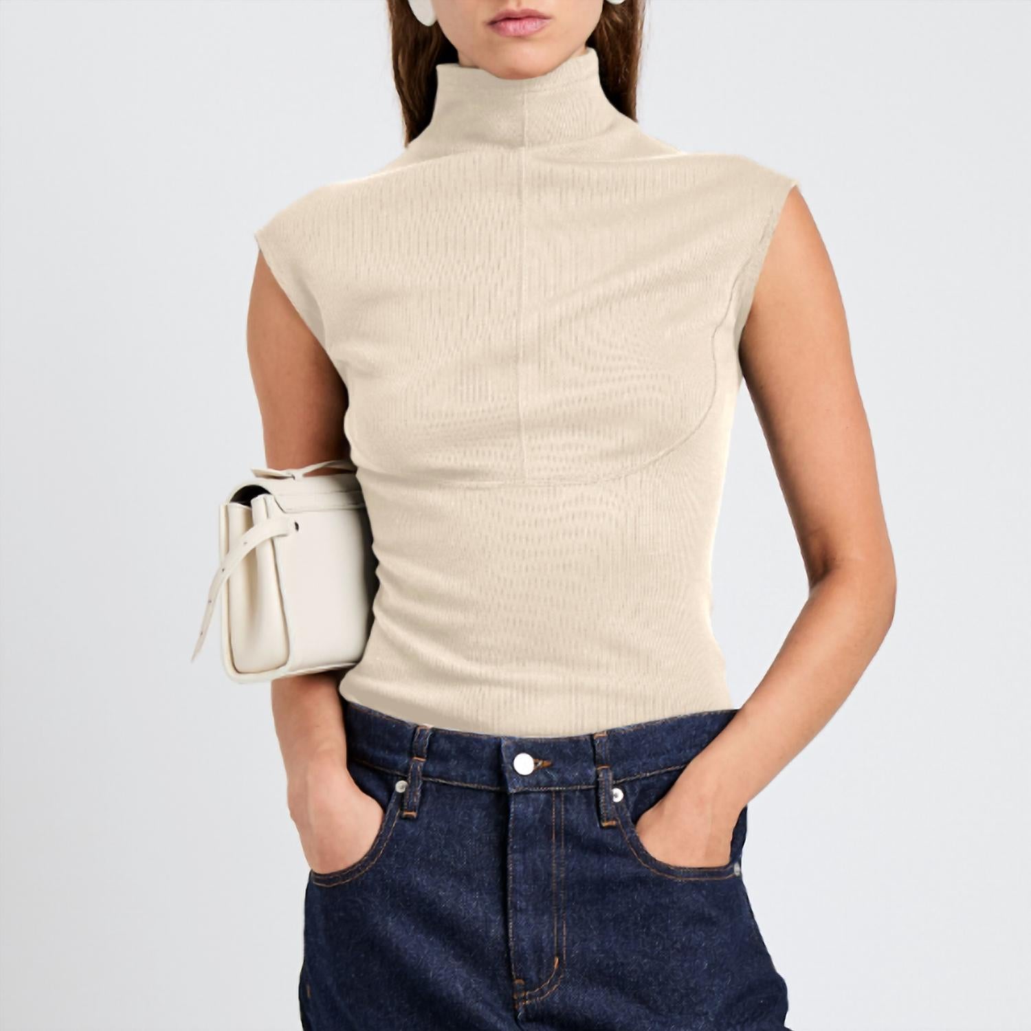 Proenza Schouler Zane Funnel-neck Top in oat melange - women's shirt