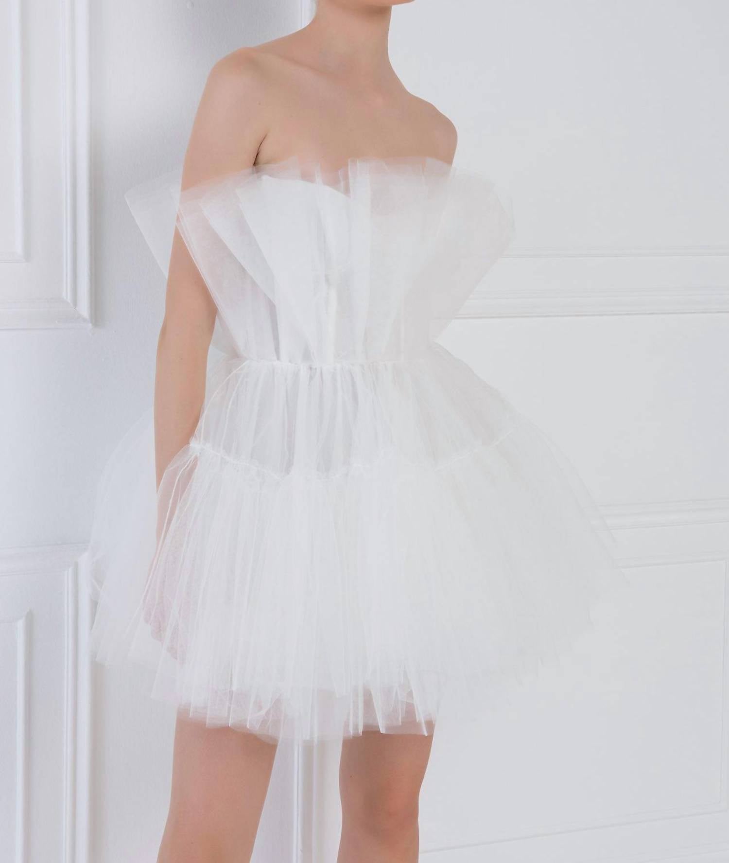 Kikiriki Zoey Layered Tulle Loofa Mini Dress in white - women's dress - detail view