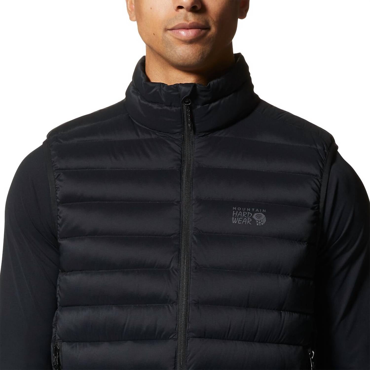 Mountain Hardwear Deloro Down Vest in black - men's jacket - detail view