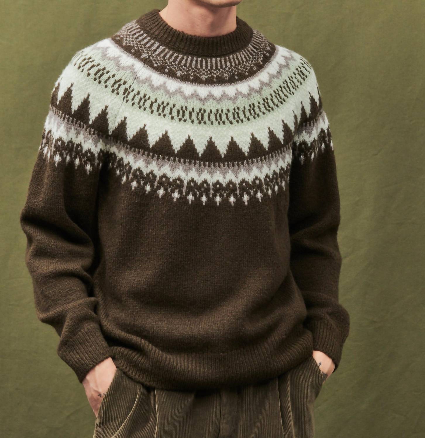 CLOSED Wool Norwegian Sweater in green - men's sweater - detail view