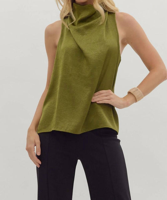 Entro - Sleeveless Satin Mock Neck Top