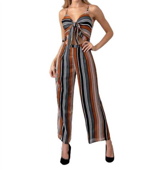 Minuet - Tie Front Striped Jumpsuit