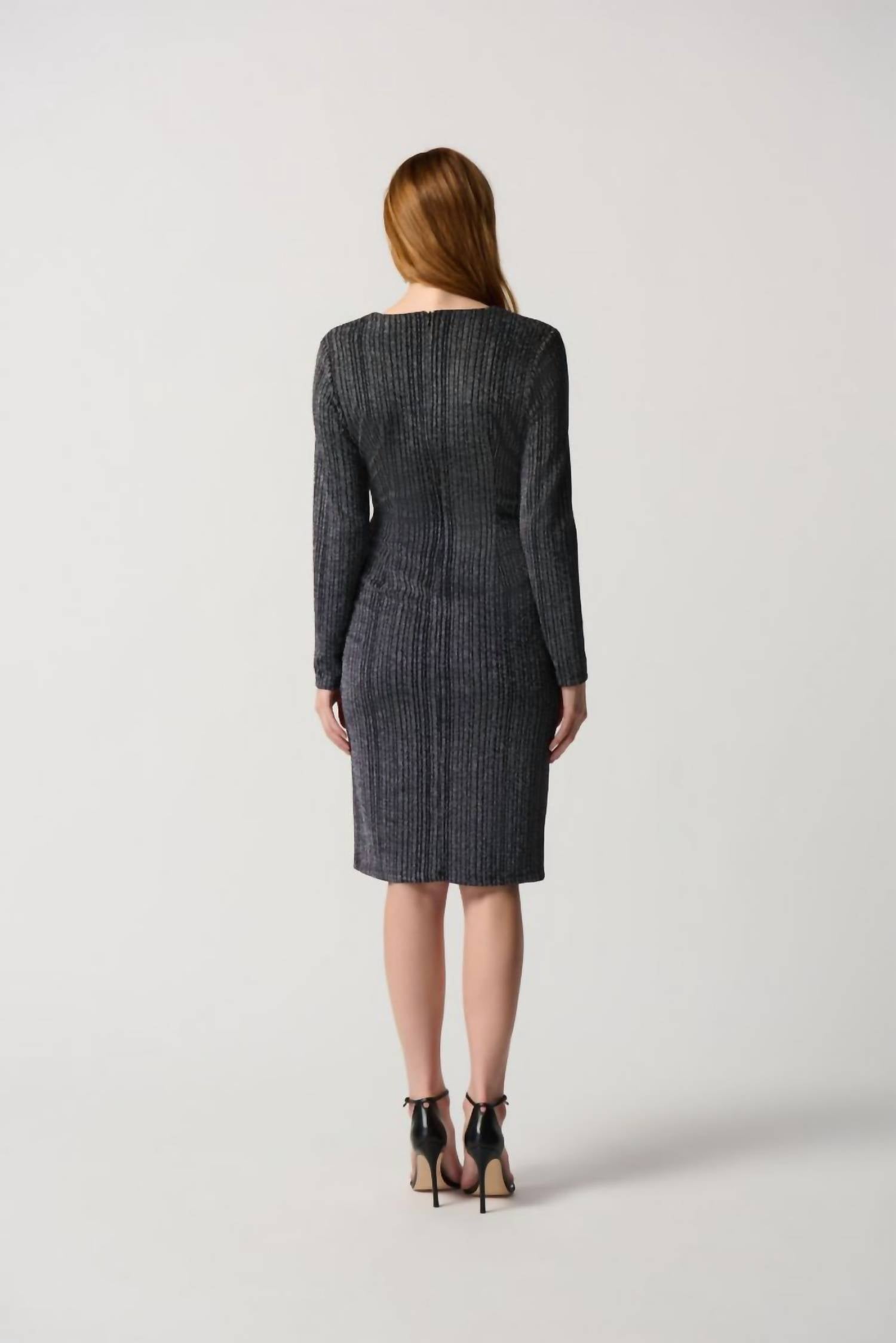 Joseph Ribkoff - Metallic Stripes Stretch Faux Wrap Sheath Dress