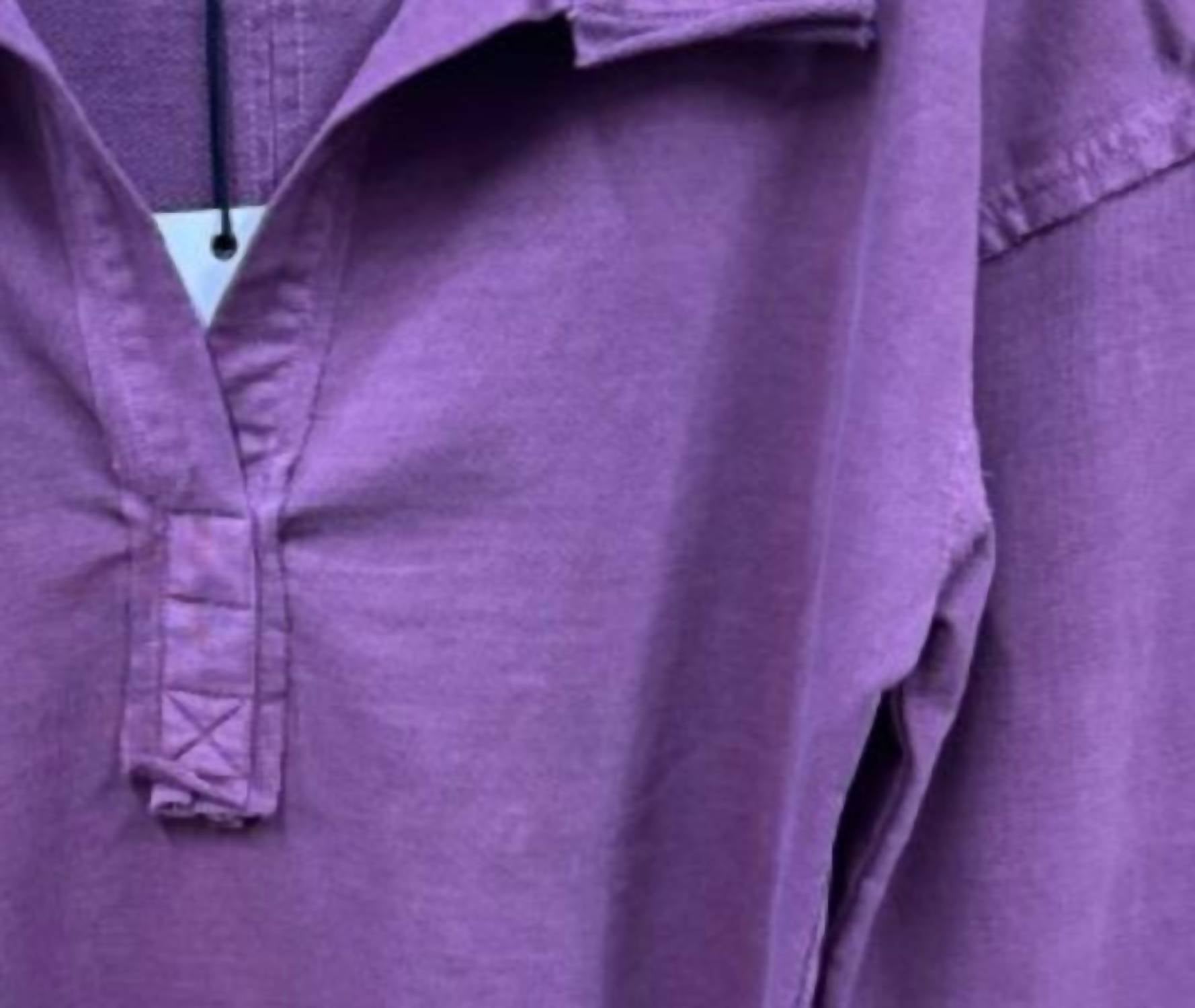 Myra Women's Amari Collared Shirt in eggplant - women's blouse - detail view