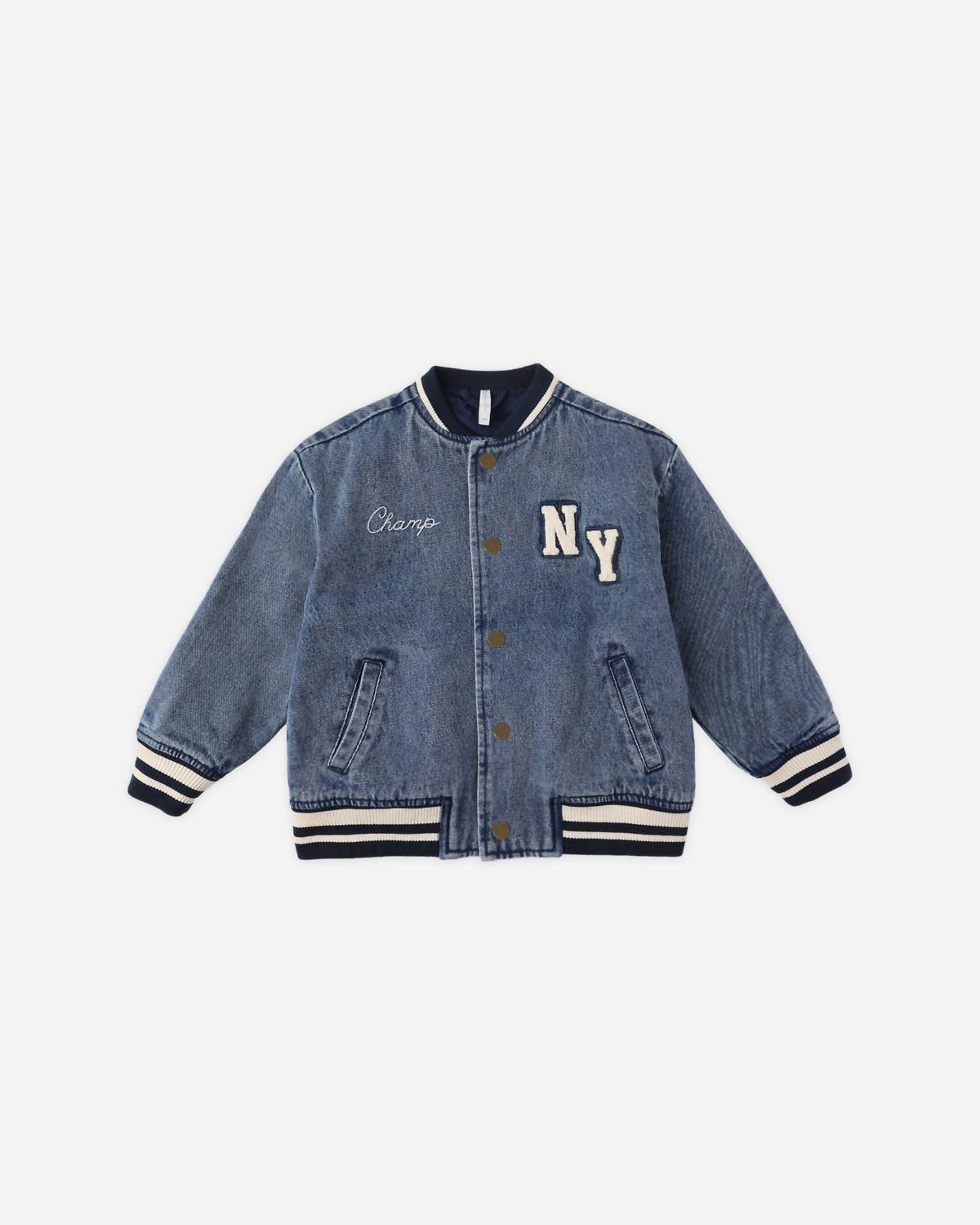 Rylee + Cru Kid's Varsity Jacket in medium denim - item