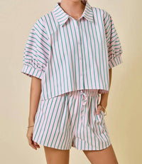 Day + Moon - Palm Springs Striped Boxy Cropped Shirt With Shorts Set
