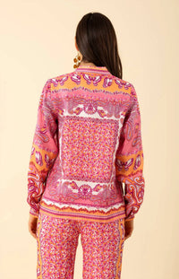 Hale Bob - Harlee Border Print Linen Long Sleeve Blouse Top